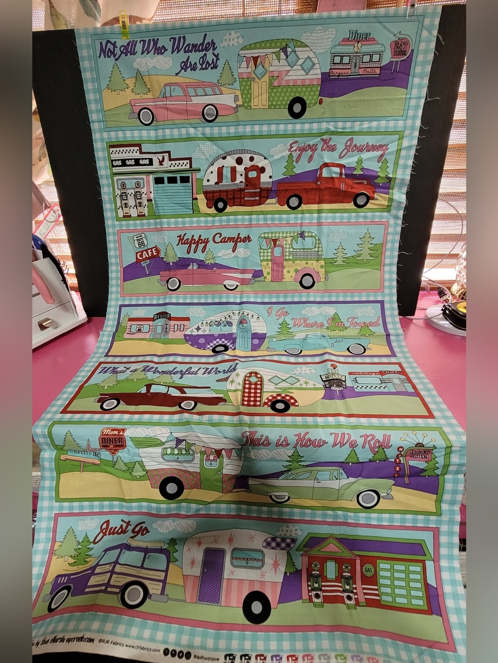 Retro Road Trip By Sue Marsh RJR Fabrics  Fabric Panel Retro Campers (0695)